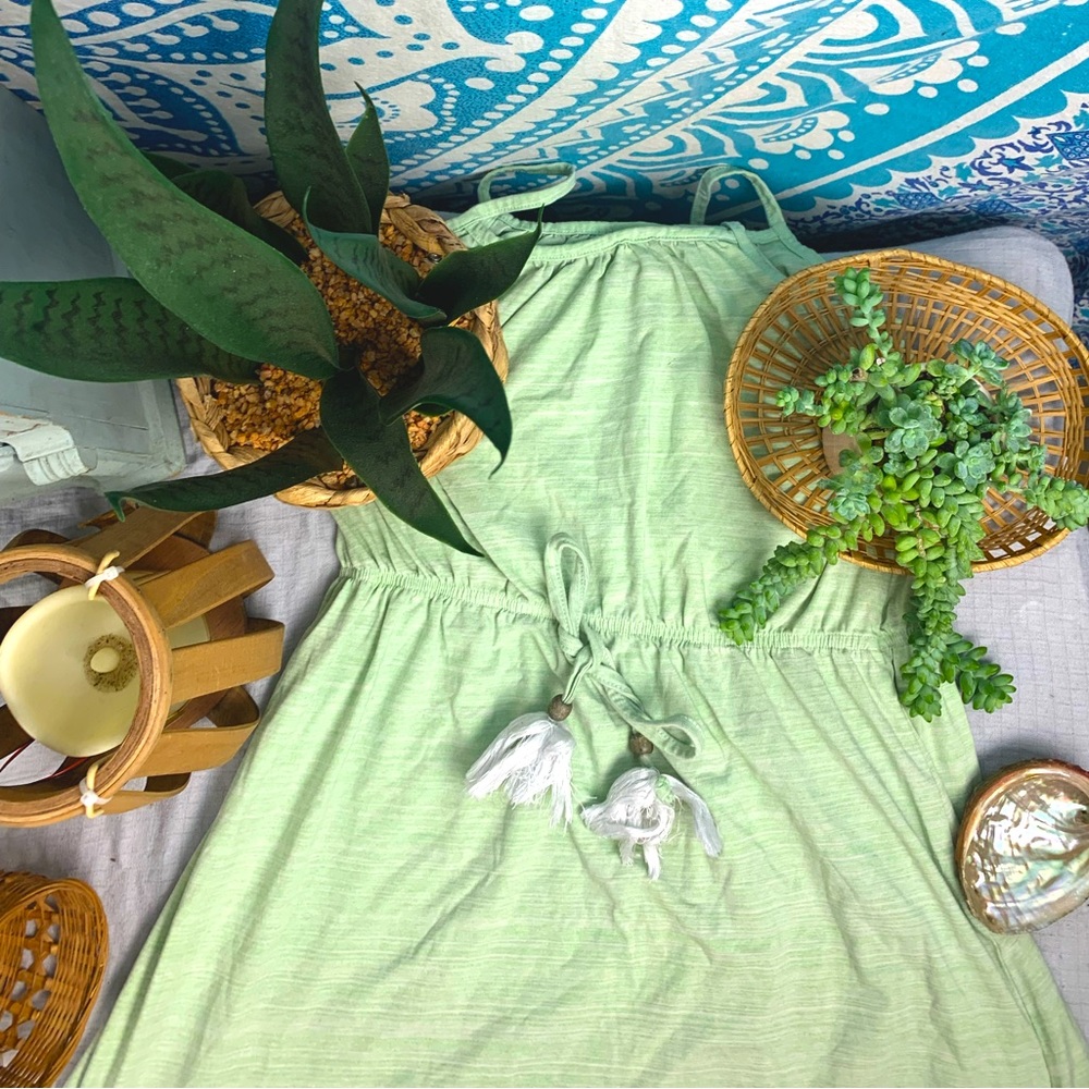 Girls Light Green 8/9 Dress with white trim and tassels by Bonny Billy